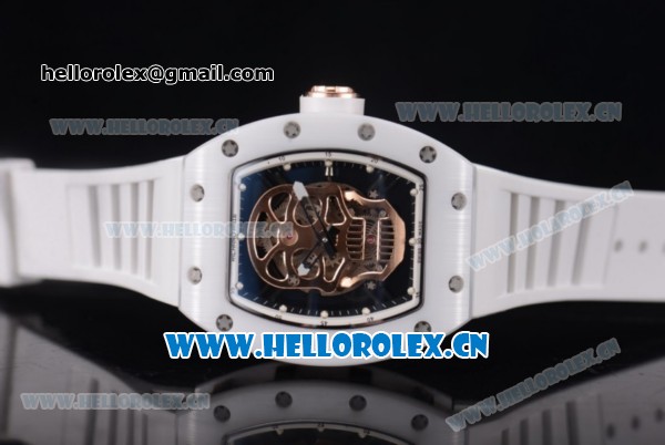 Richard Mille RM052 Miyota 9015 Automatic Ceramic Case with Skull Dial Dot Markers and White Rubber Strap - Click Image to Close